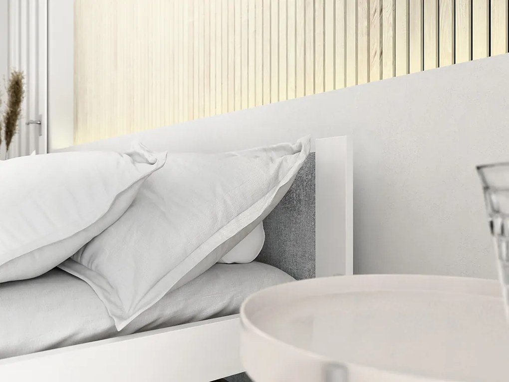 Pat de o persoana IKAROS 90 x 200 cm, beton/alb Saltele: Cu saltele Sommera 18 cm, Somiera pat: Cu lamele curbate