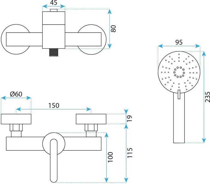 Baterie de dus REA Ontario negru