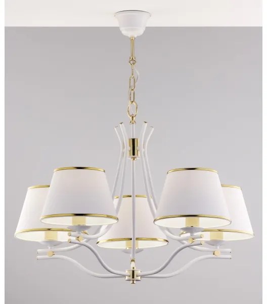 Jupiter 2084 - Candelabru pe lanț SAMBA, 5xE27/15W/230V, alb/auriu