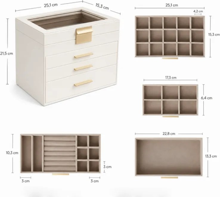 Cutiuta de bijuterii ELEGANT CASE 25,1x21,5x15,3 cm din piele ecologica, bej