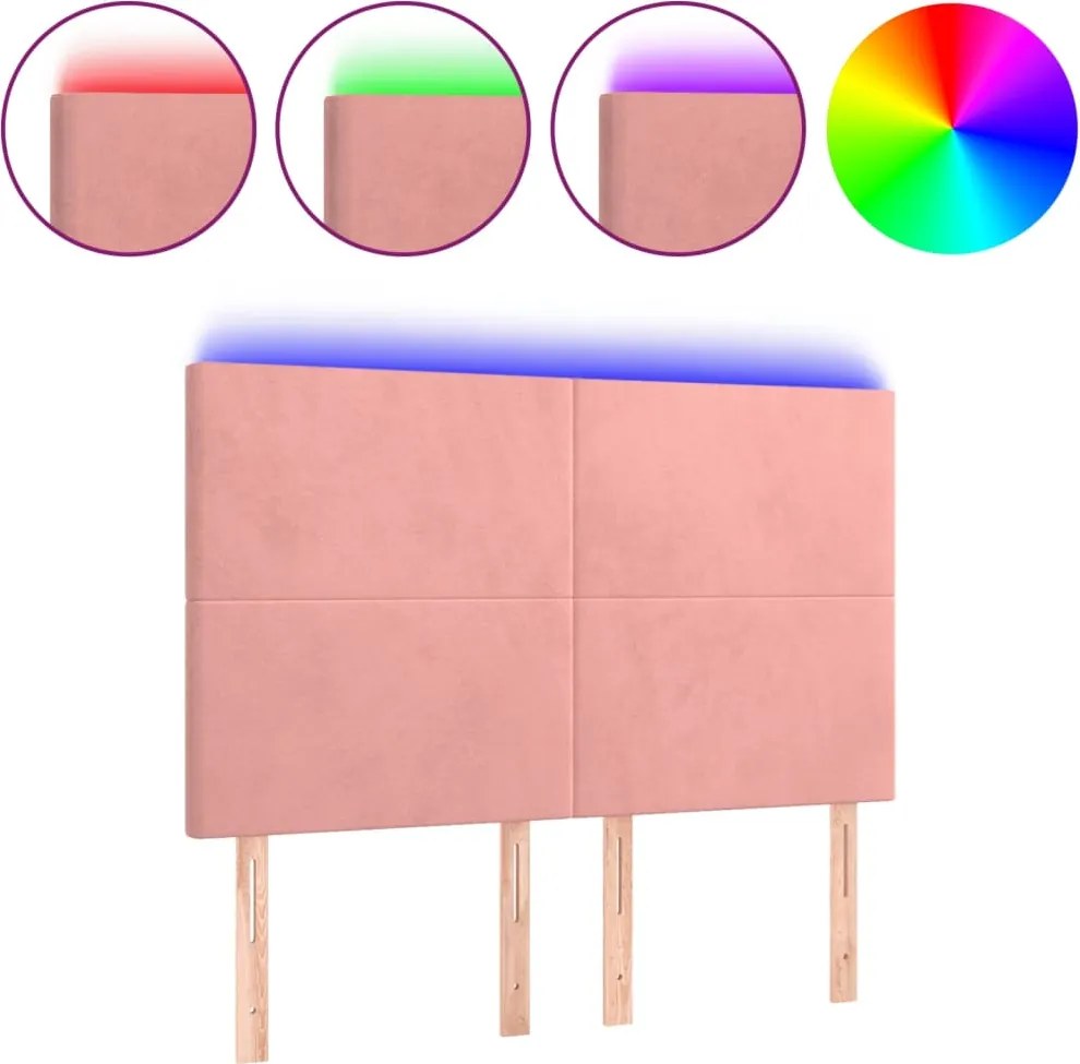 vidaXL Tăblie de pat cu LED, roz, 144x5x118/128 cm, catifea