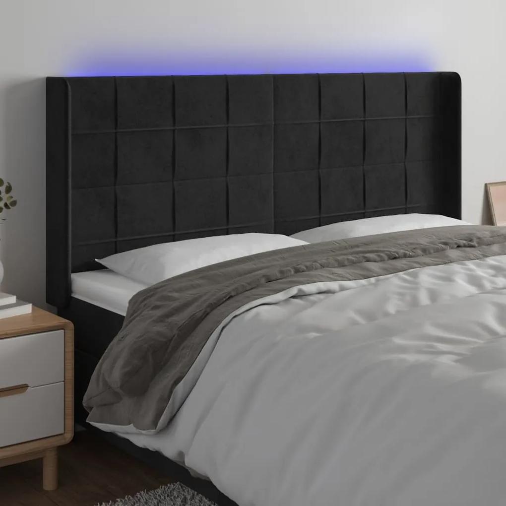 3124104 vidaXL Tăblie de pat cu LED, negru, 163x16x118/128 cm, catifea