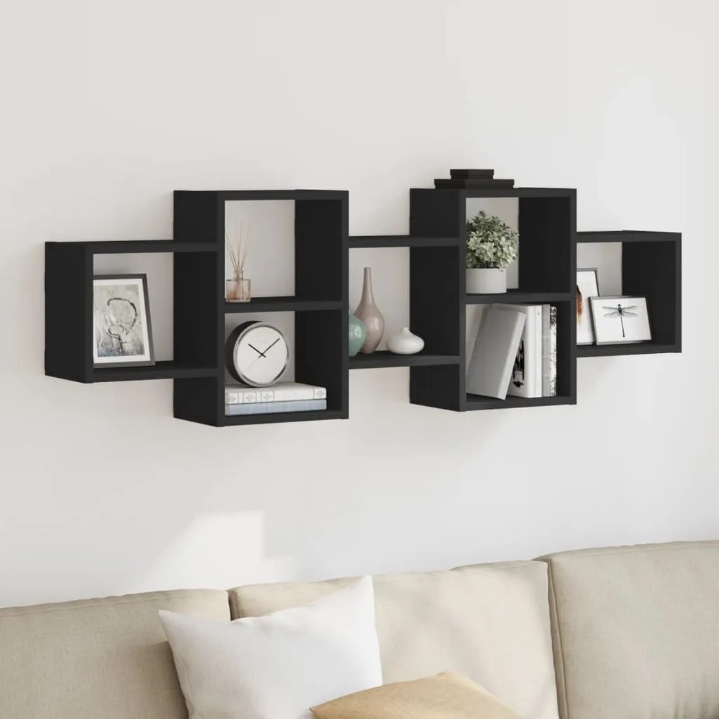 vidaXL Raft de perete, negru, 129x18x42 cm, lemn prelucrat