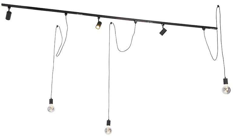 Sistem de șine monofazat cu 3 spoturi și 3 lămpi suspendate negre - Cavalux Jeana