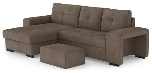 Canapea extensibilă PALERMO cu spațiu de depozitare și taburet, maro, orientare stânga