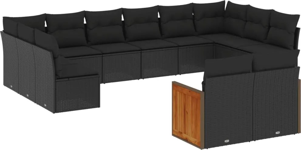 vidaXL Set canapele de grădină, 12 piese, cu perne, negru, poliratan