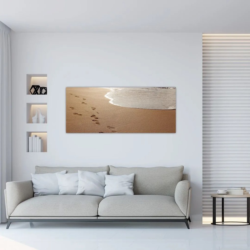Tablou - urme în nisip și mare (120x50 cm)