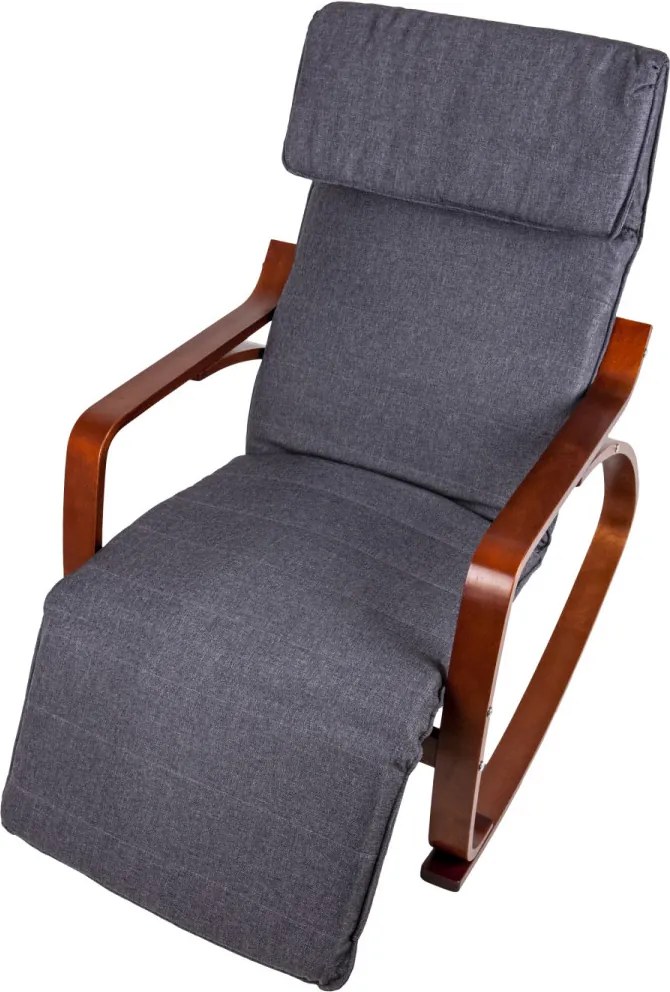 Scaun oscilant cu suport reglabil pentru picioare, cadru din lemn hazel - gri