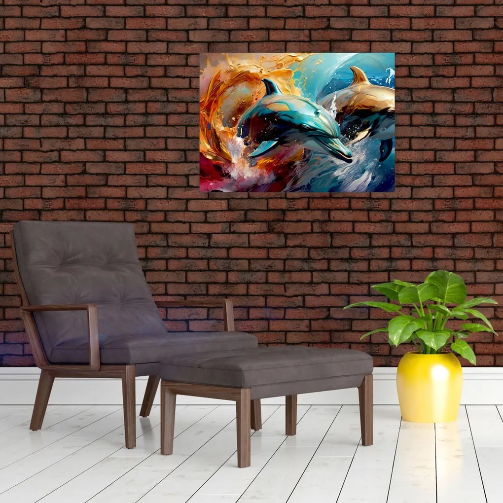 Tablou pe sticlă - Pictură de delfin (70x50 cm)
