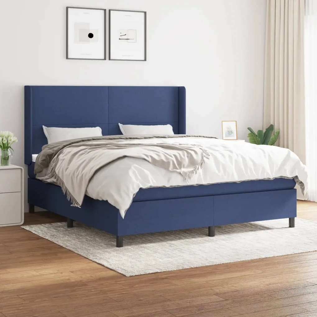 vidaXL Pat box spring cu saltea, albastru, 180x200 cm, material textil