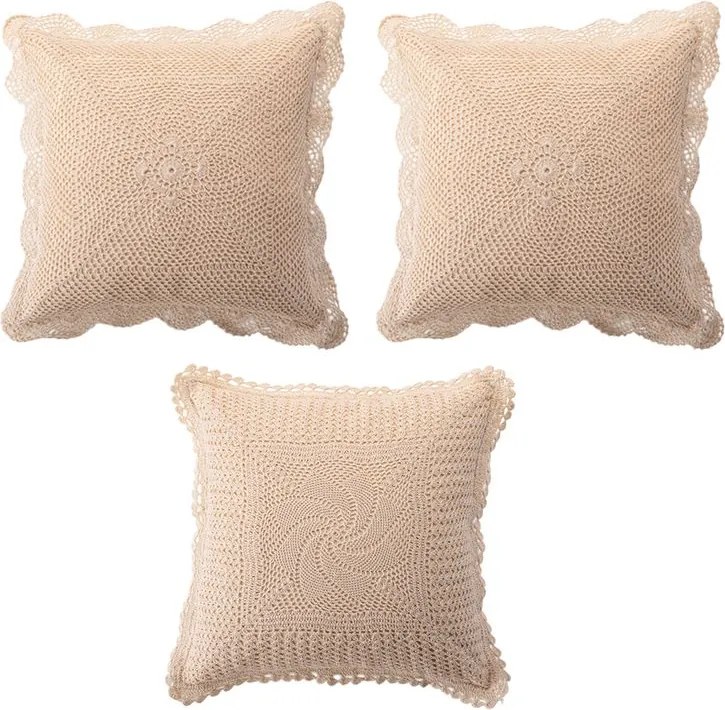decoDoma Set de 3 fețe de pernă croșetate 40 x 40 cm