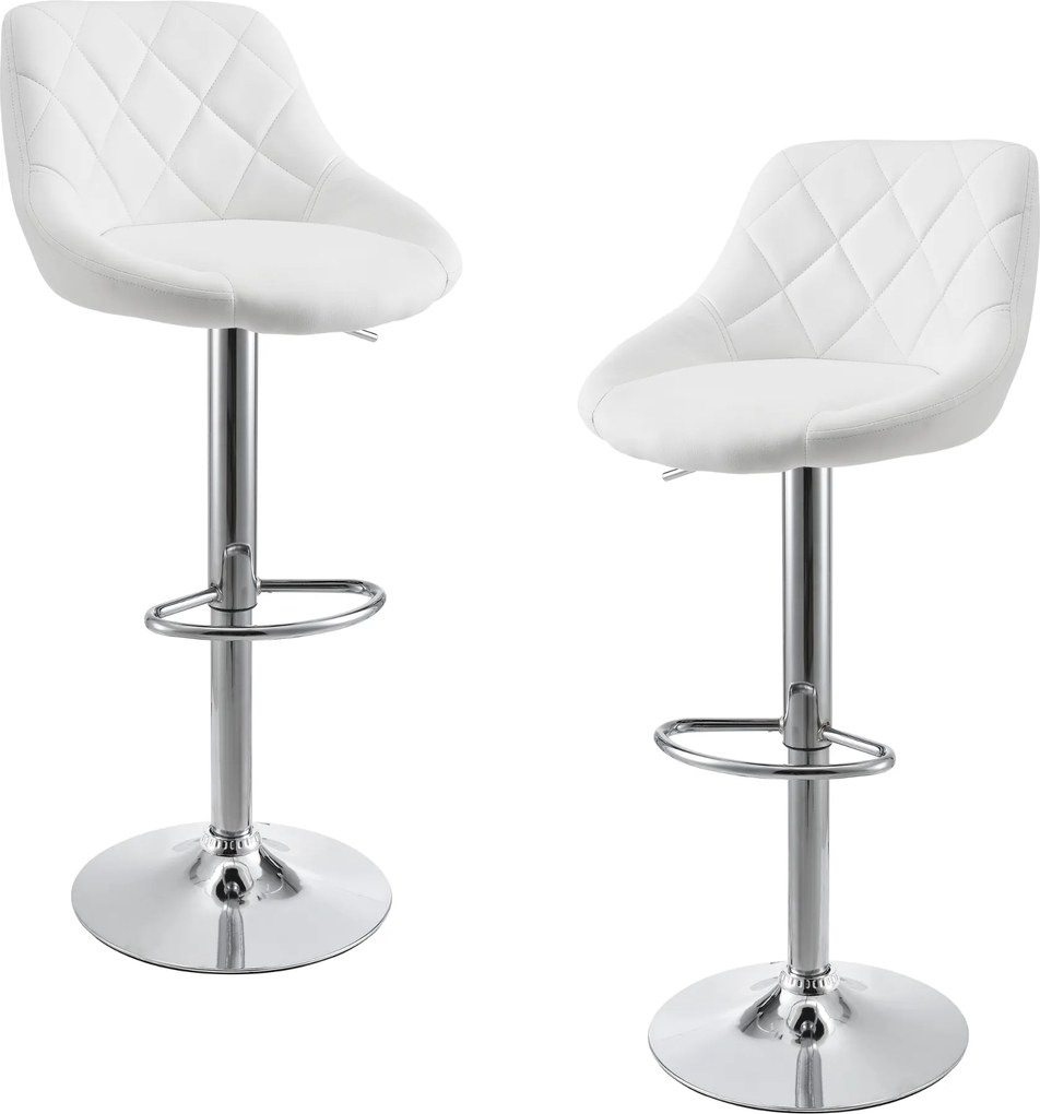 [en.casa]® 2 x scaune bar  design capitonate Model 2 - fara cotiere, rotative, inaltime reglabila, imitatie piele - alb