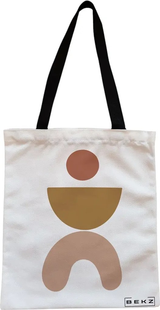 Sacosa de Panza pentru Cumparaturi, Geanta Tote, model Geometric Art, Cu fermoar, 38x34.5 cm, Alba, BEKZ®