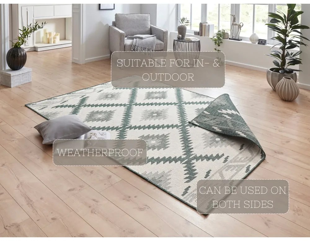 Covor adecvat pentru exterior NORTHRUGS Malibu, 170 x 120 cm, verde-crem