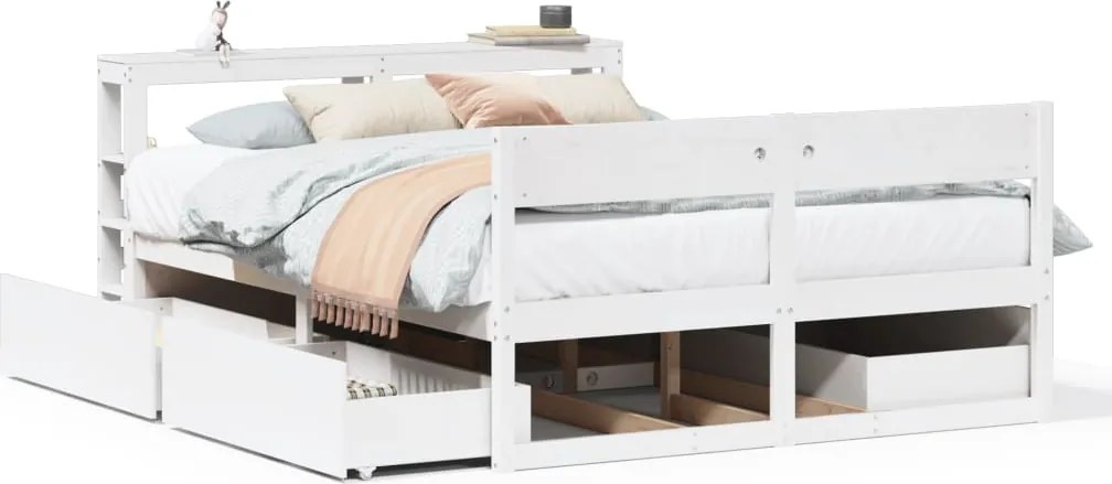 vidaXL Cadru de pat fără saltea, alb, 160x200 cm, lemn masiv pin