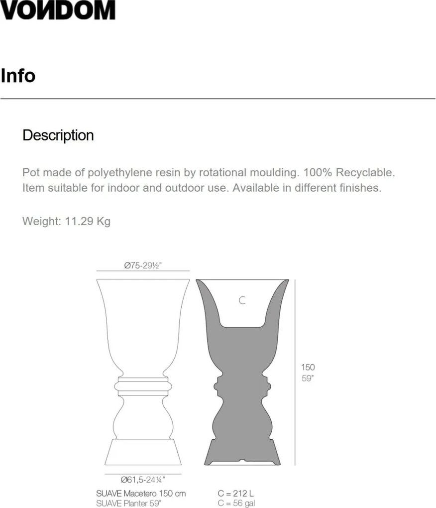 GHIVECI / JARDINIERA DE FLORI SUAVE 75x150cm Vondom