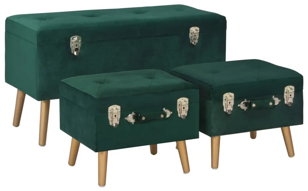 vidaXL Taburete de depozitare, 3 buc., verde, catifea
