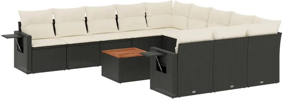 vidaXL Set canapele de grădină, 12 piese, cu perne, negru, poliratan