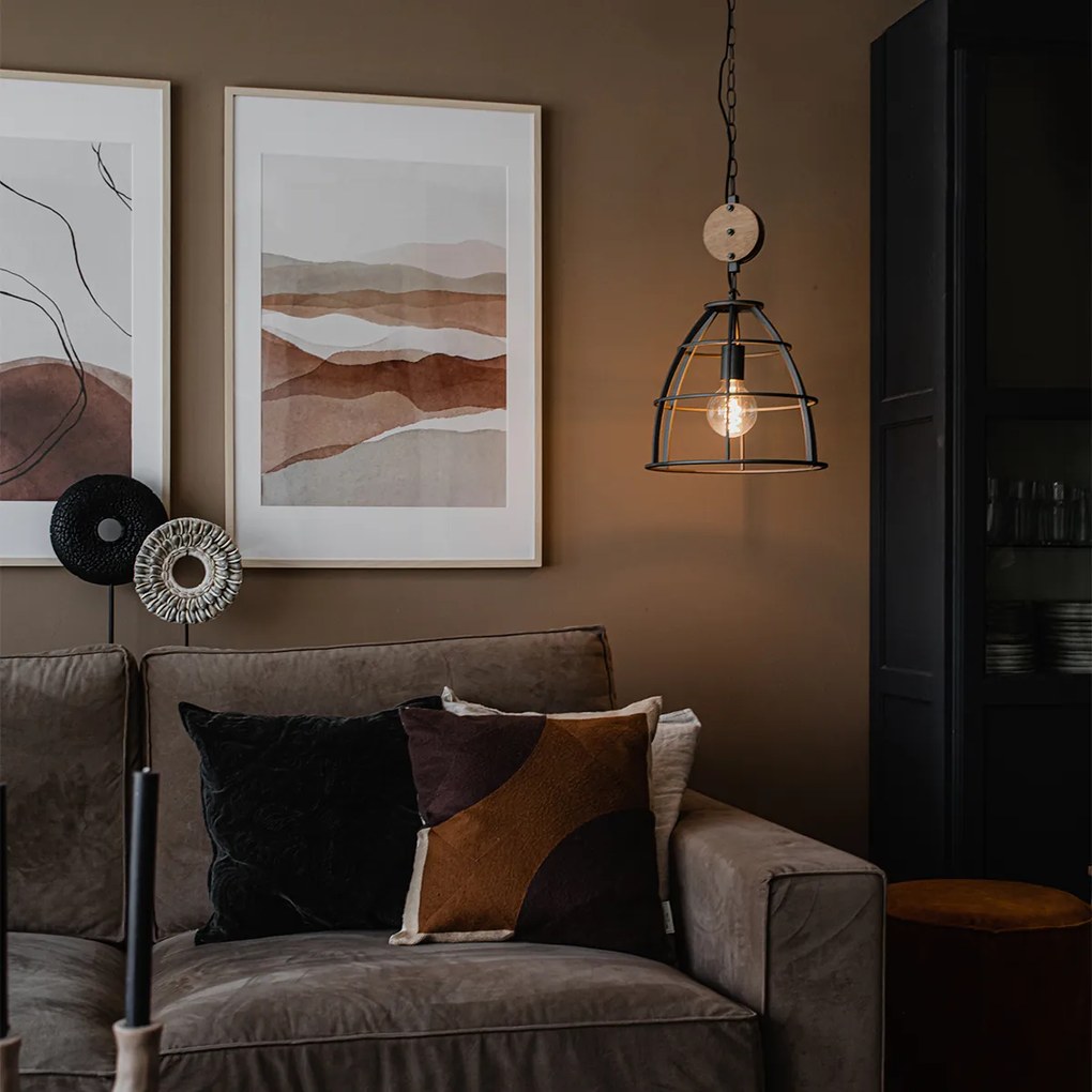 Lampă suspendată inteligentă gri închis cu lemn 34 cm cu Wi-Fi G95 - Arthur