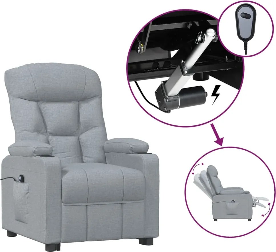vidaXL Fotoliu rabatabil electric, gri deschis, textil