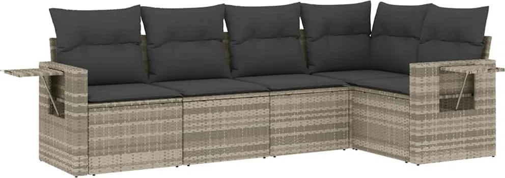 vidaXL Set canapele de grădină cu perne, 5 piese gri deschis poliratan