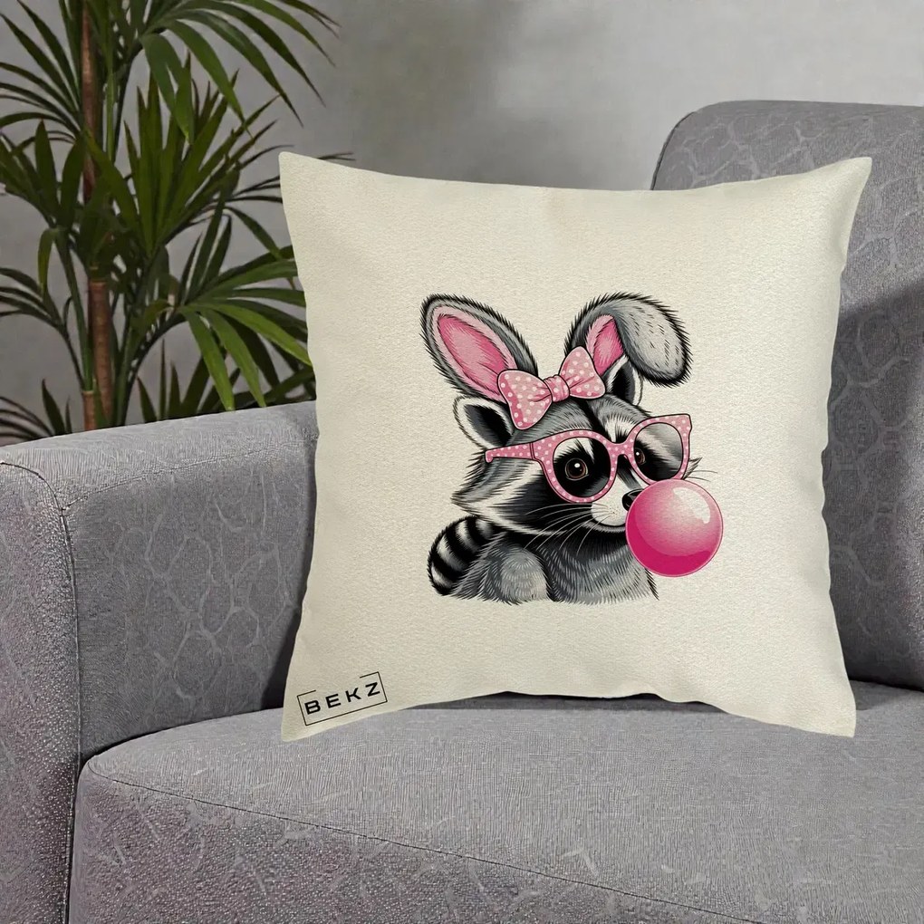 Perna Decorativa Raton cu Urechi de Iepure si Guma de Mestecat, 40x40 cm, Ecru, Husa Detasabila, Perna Inclusa, BEKZ®