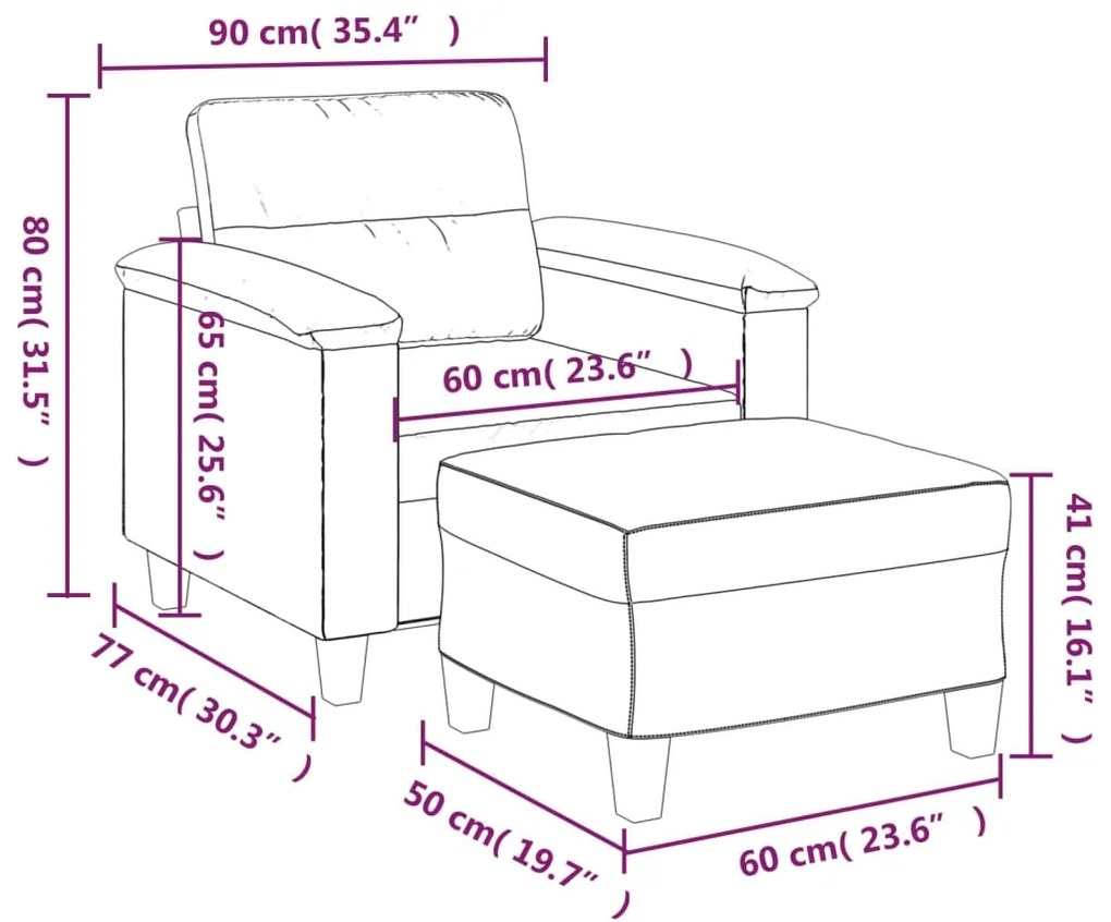 Fotoliu canapea cu taburet, bej, 60 cm, microfibra Bej, 90 x 77 x 80 cm