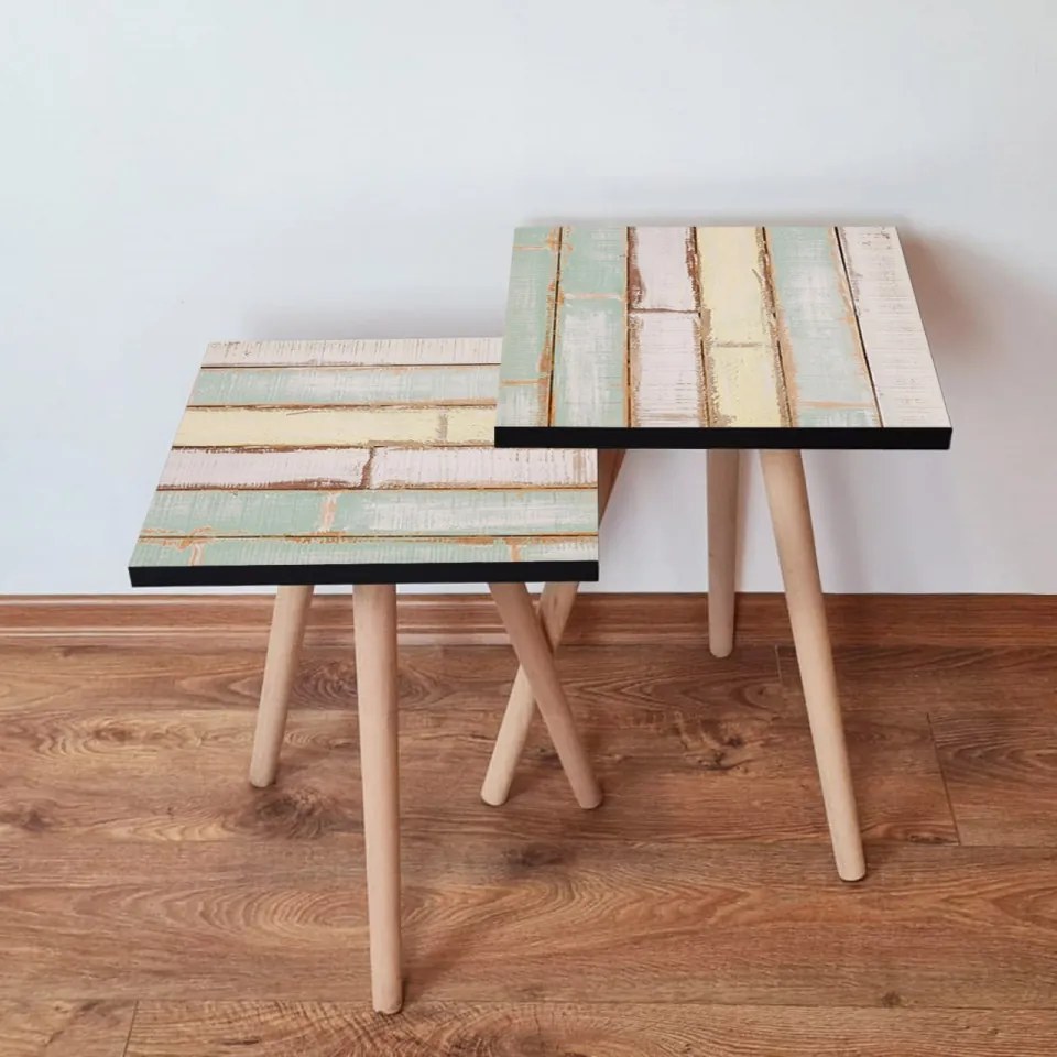 Set 2 Masute Auxiliare 2SHP117, MDF, Verde / Galben