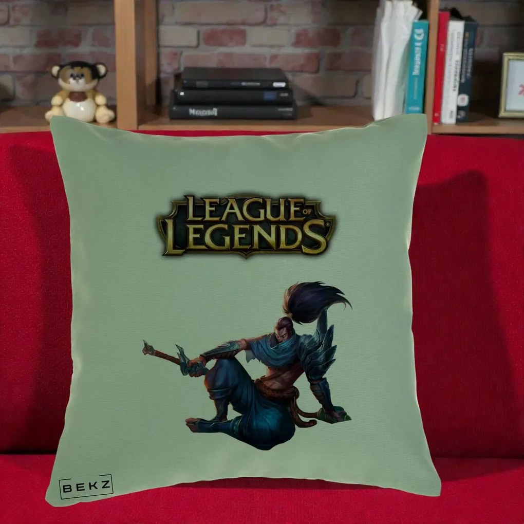 Perna Personalizata League of Legends Yasuo, 40x40 cm, Verde, Husa Detasabila, Perna Inclusa, BEKZ®