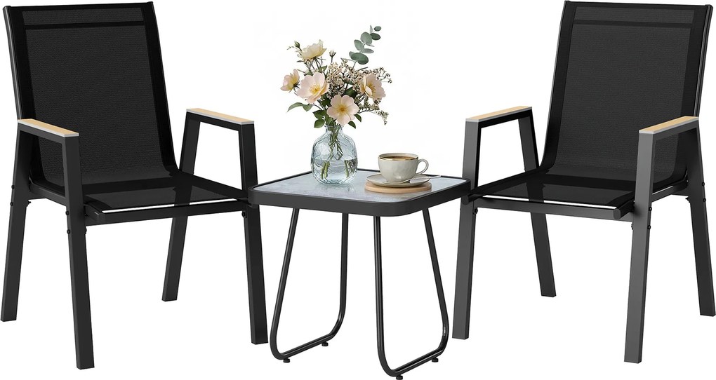 Outsunny Set Bistrou Exterior 3 Piese, Măsuță cu Piciorușe Reglabile | Aosom Romania