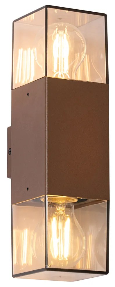 Aplică de perete exterioară maro ruginiu cu abajur fumuriu cu 2 lumini IP44 - Denmark