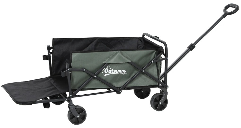 Outsunny Cărucior Pliabil de Grădină cu Deschidere Posterioară, Roți, Buzunare de Depozitare și Mâner, 125x48x78-102 cm, Verde | Aosom Romania