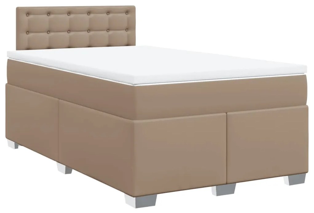 3286123 vidaXL Pat box spring cu saltea, cappuccino, 140x190cm piele ecologică