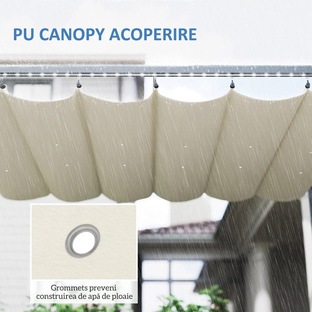 Outsunny Pergolă cu Lumini LED și 12 Orificii de Drenaj, 400x300x230 cm, Alb Crem | Aosom Romania