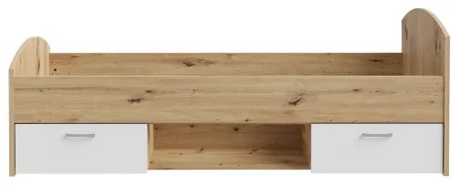 Pat pentru o persoană URO 90x200 cm cu spațiu de depozitare, stejar artisan/alb