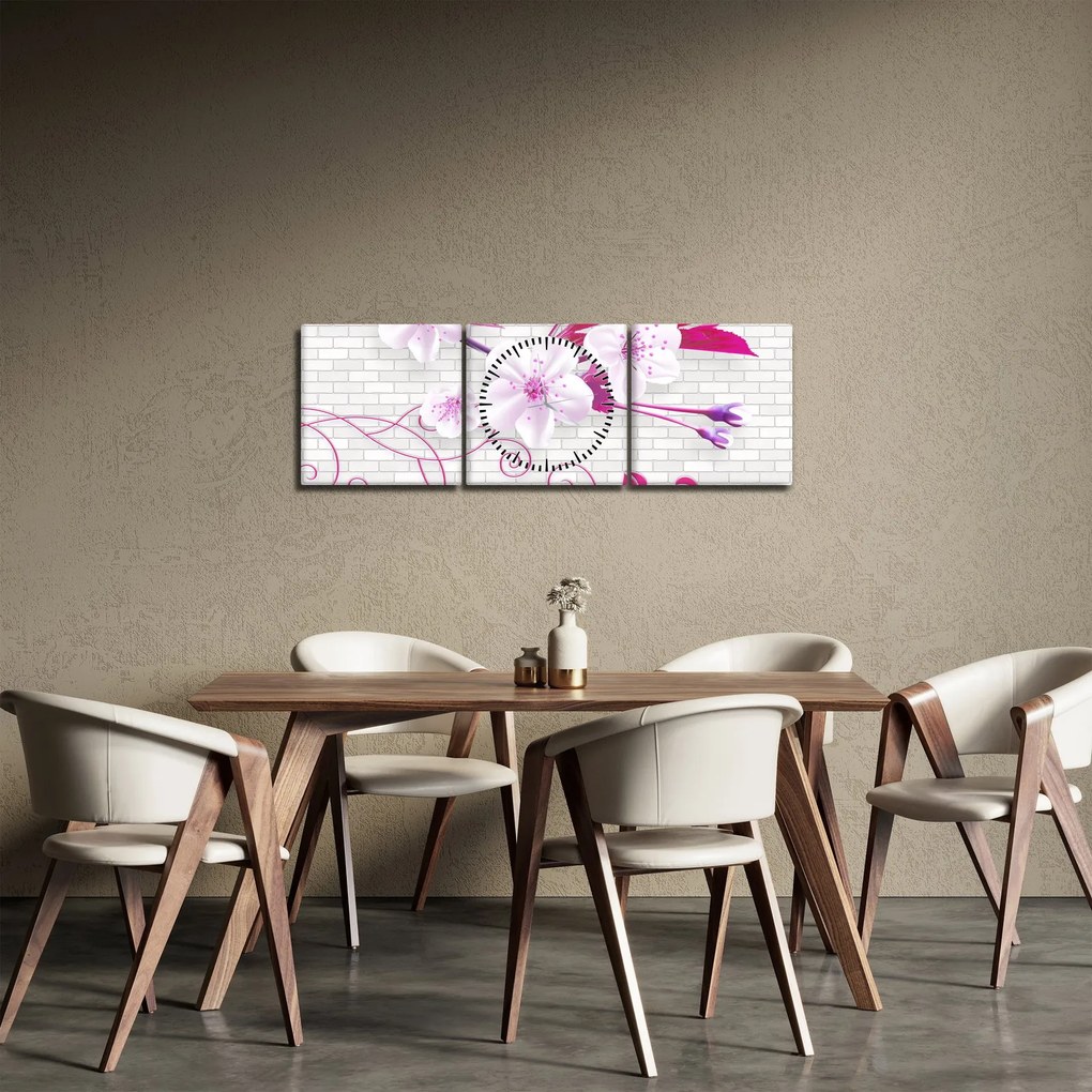 Tablou cu creangă înflorită (cu ceas) (90x30 cm)