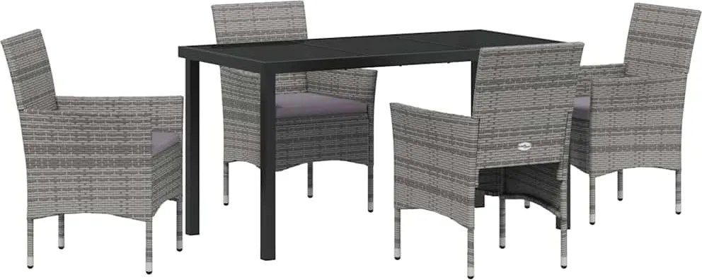 vidaXL Set de masă pentru grădină cu pernă 5 pcs Gri poliratan