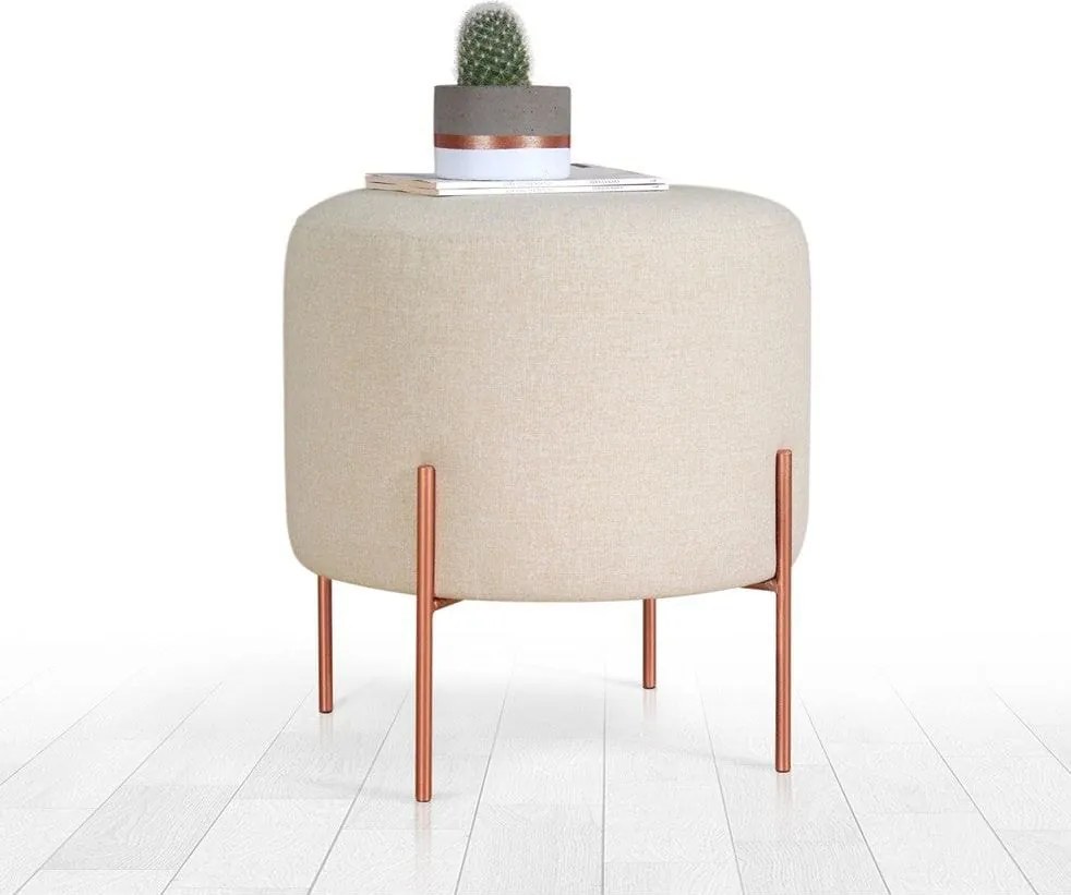 Taburet COPPER 46, crem/cupru, material textil/otel, 40x40x42 cm