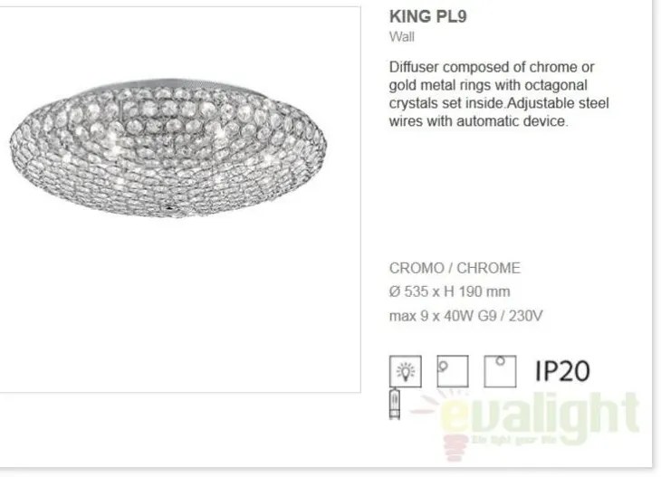 Plafonier cristal Venezian diam.53,5cm KING PL9 CROMO 073255