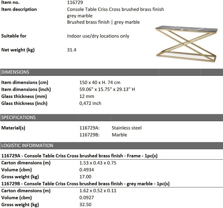 Consola design LUX Criss Cross 150x40cm