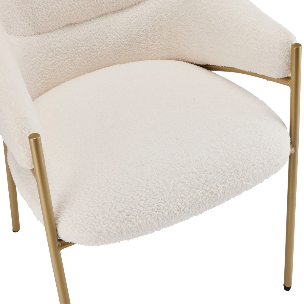 Scaun de prânz cu brațe, țesătură Sherpa, pernă de șezut groasă, spătar ergonomic, 52.5×48×83.7 cm, Bej