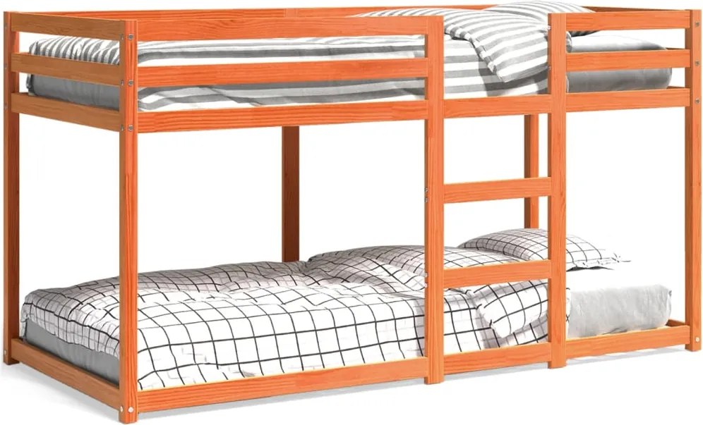 vidaXL Pat supraetajat, maro ceruit, 90x200 cm, lemn masiv de pin