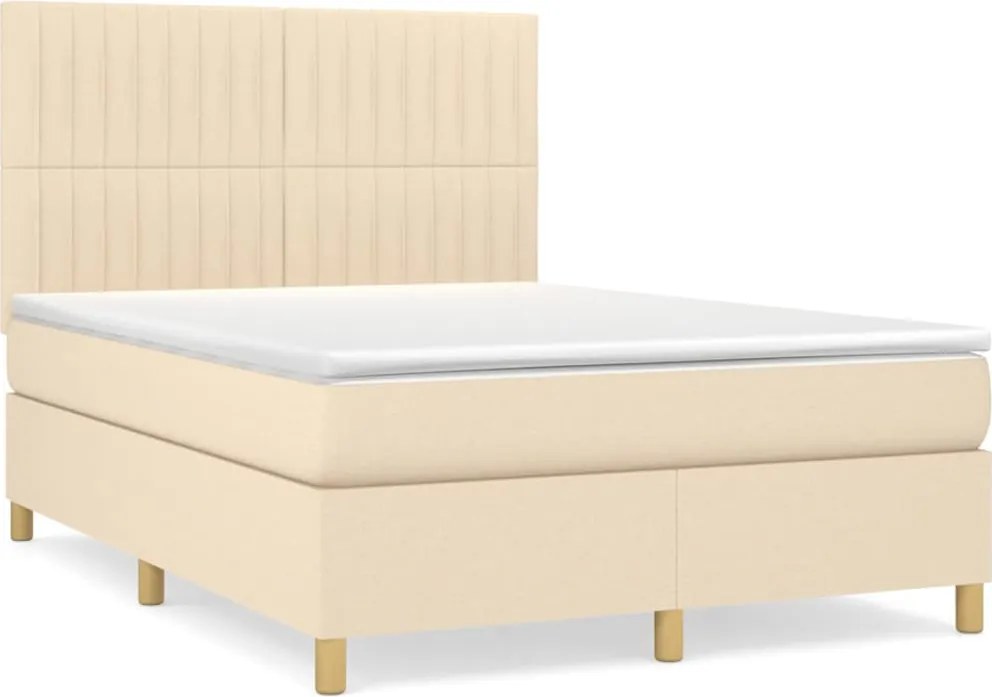 vidaXL Pat box spring cu saltea, crem, 140x200 cm, textil