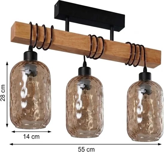 Brilagi - Lustră aplicată WOOD GLASS 3xE27/60W/230V pin/negru/maro fumuriu