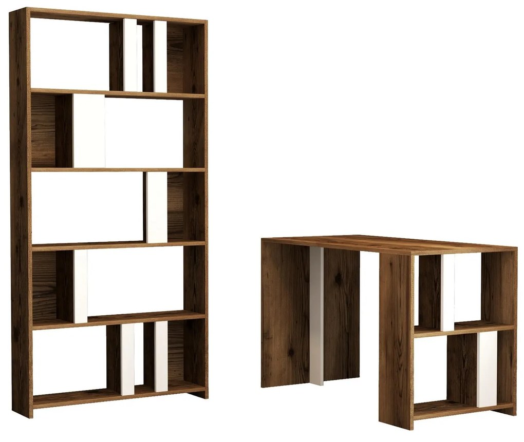 Masă PC cu raft Limba (Alb + Nuc). 1088395