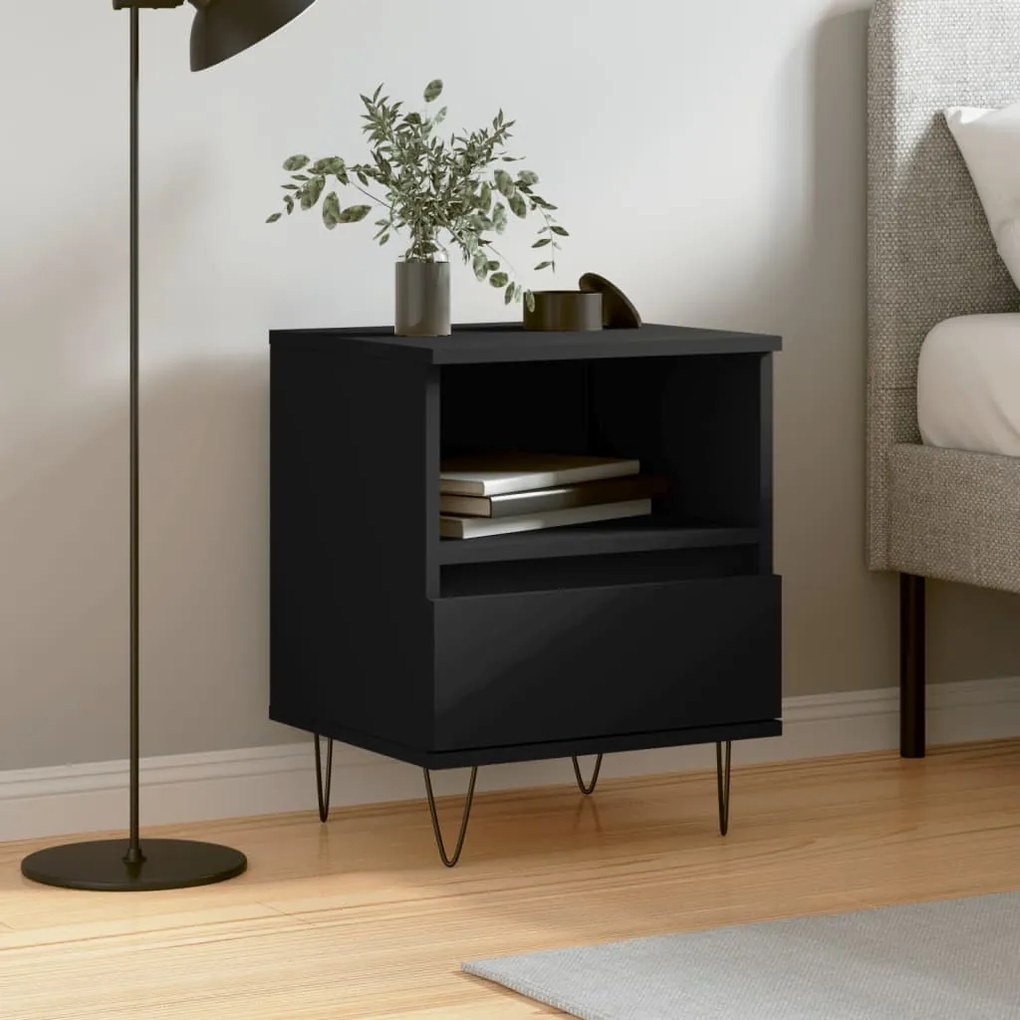830622 vidaXL Noptieră, negru, 40x35x50 cm, lemn prelucrat