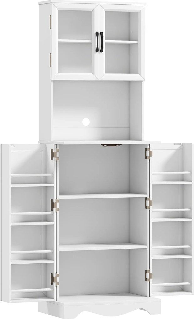 HOMCOM Mobilă de Depozitare pentru Bucătărie cu 2 Dulapuri și 8 Rafturi, din Lemn și Acrilic, 60x39.5x179.6 cm, Alb | Aosom Romania