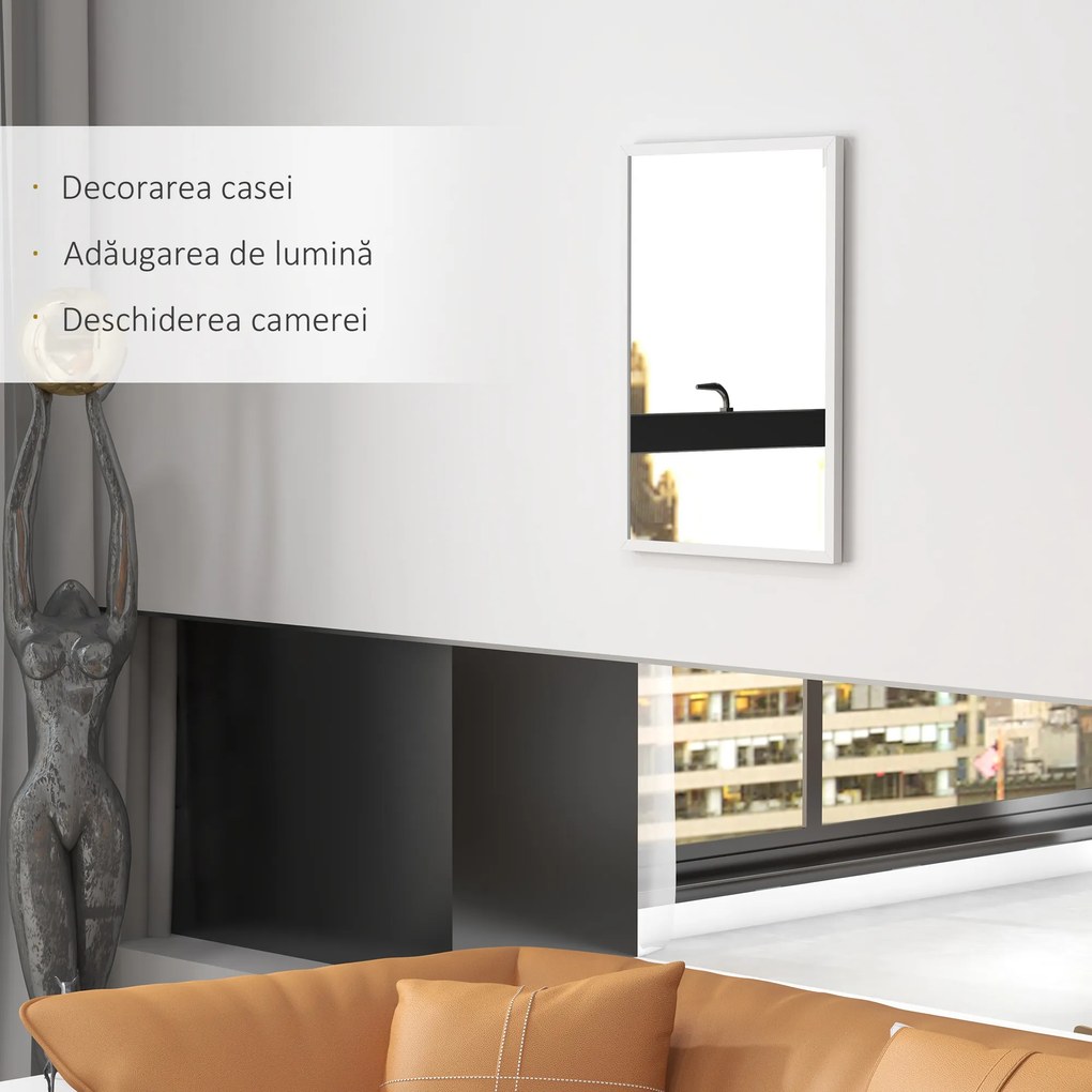 HOMCOM Oglindă Dreptunghiulară de Perete cu Cârlige, Sticlă și MDF, 60x80 cm, Negru | Aosom Romania