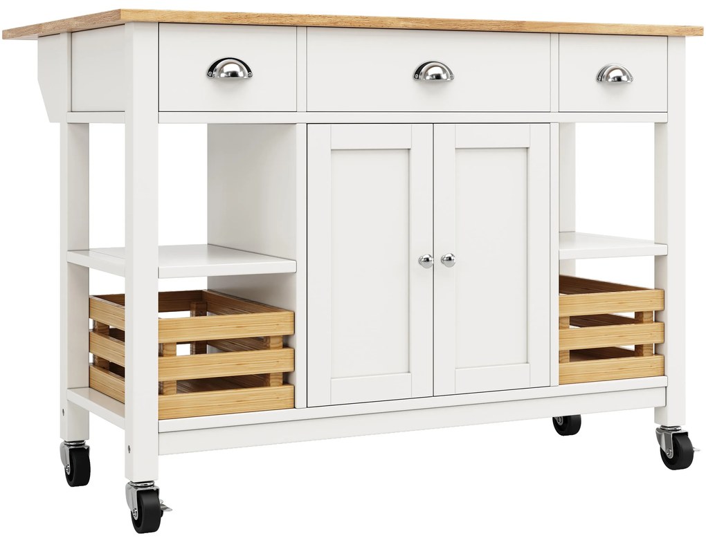 Insulă de bucătărie modernă cu laturi pliabile, Alb | Aosom Romania