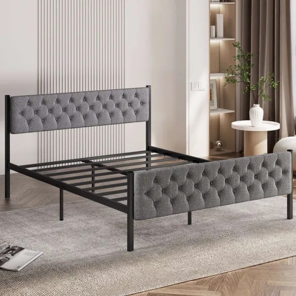 Pat metalic dublu KAROM 140x200 cm, gri, capacitate de încărcare 200 kg